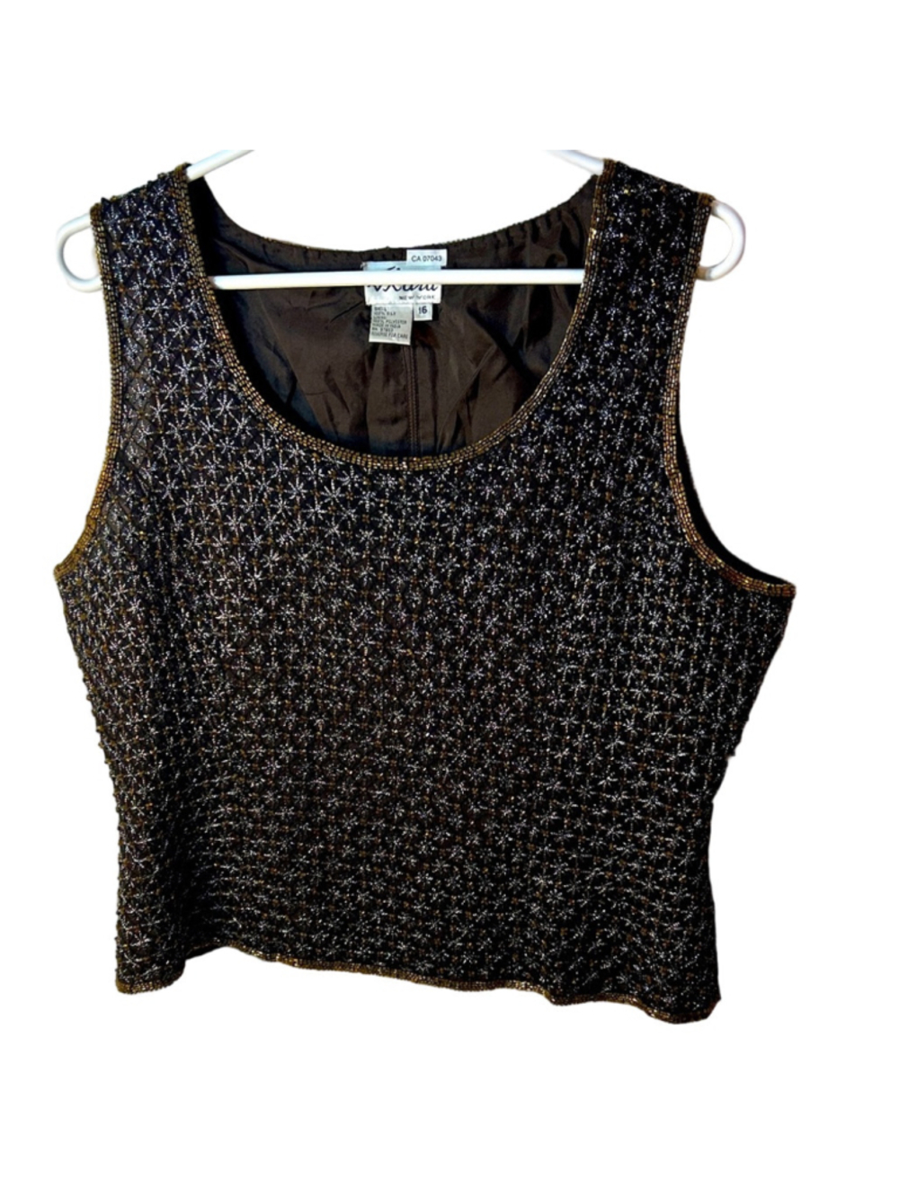 vintage silk beaded brown sleeveless blouse y2k size 16